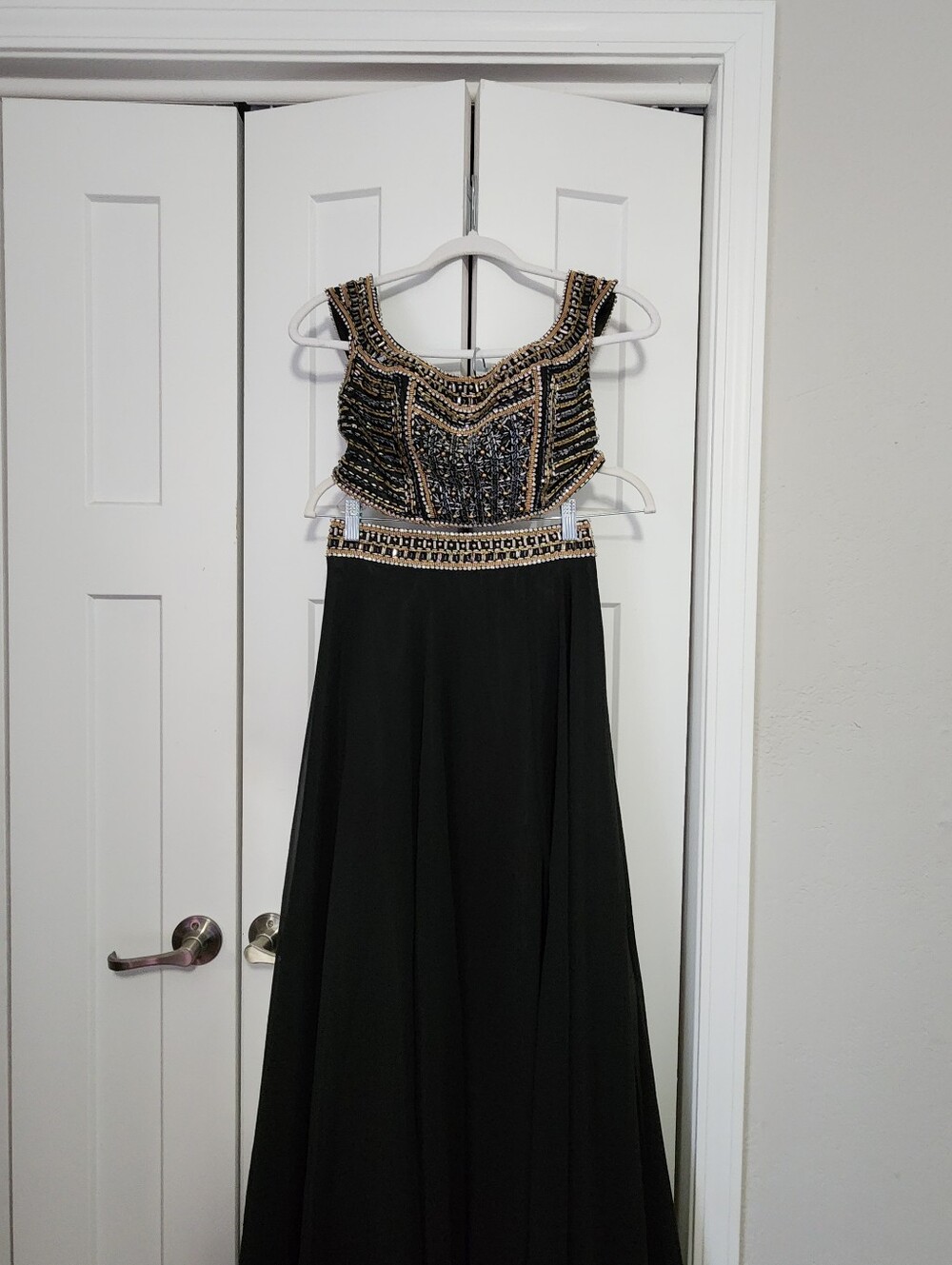 Rachel Allan Beaded Black Two-Piece Evening Prom Dress